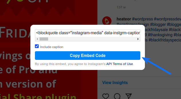 Embed Instagram Feed - Copy Embed Code