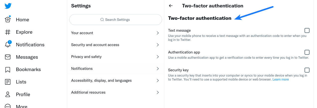 Two-Factor Authentication on Twitter - Security Key