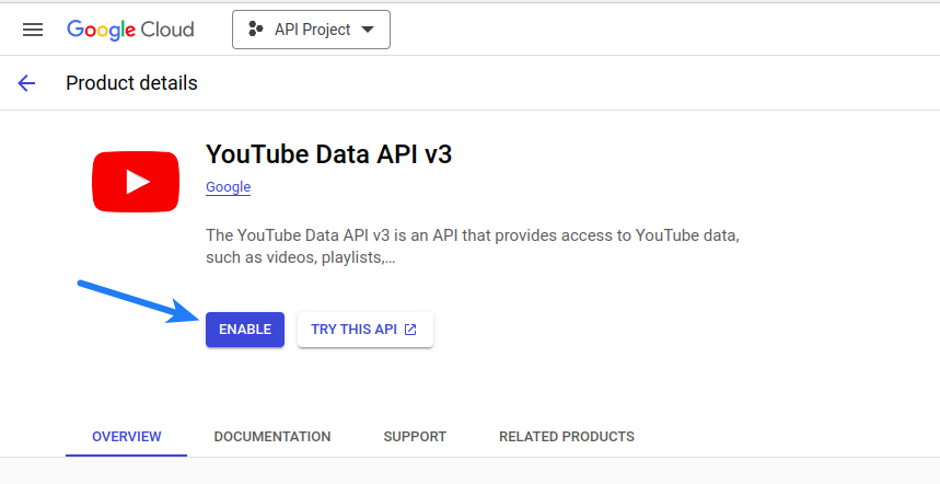 Youtube Login - Enable Youtube Data API V3